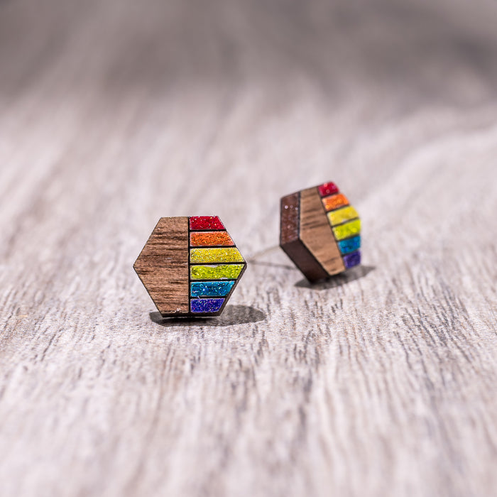 Stud Earrings - Rainbow (Circle / Hexagon)