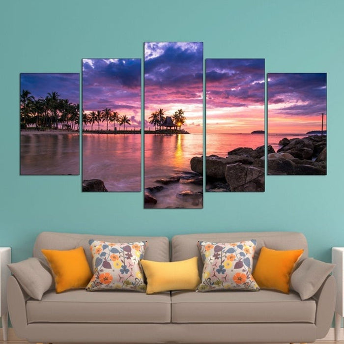 Stunning Tropical Beach Sunset Wall Art Frame Canvas Printing Decor