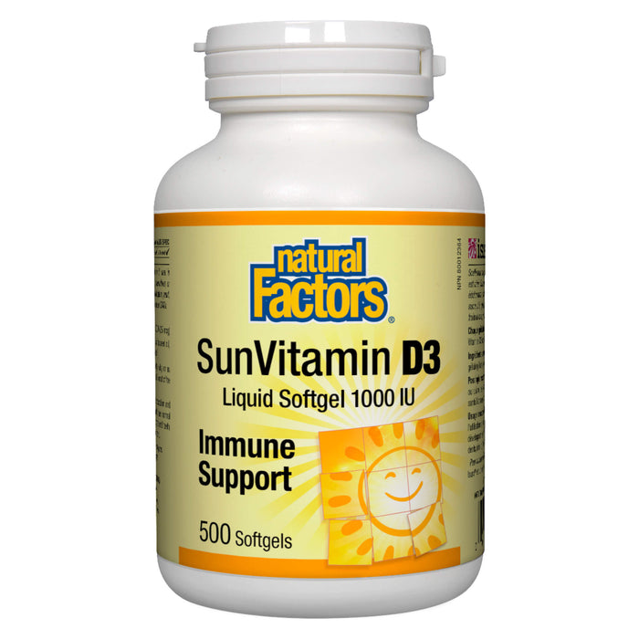 Bottle of Natural Factors SunVitamin D3 1000 IU 500 Softgels