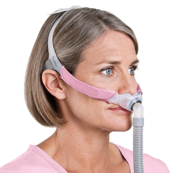 Woman Wearing Swift FX For Her CPAP Mask with Soft Wraps