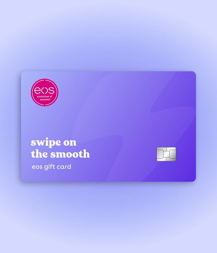 Purple gift card with EOS logo and text on a light purple background