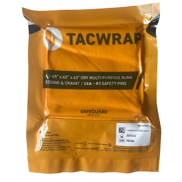 TACWrap Multi-purpose Dry Burn Dressing/Cravat, Front of packaging