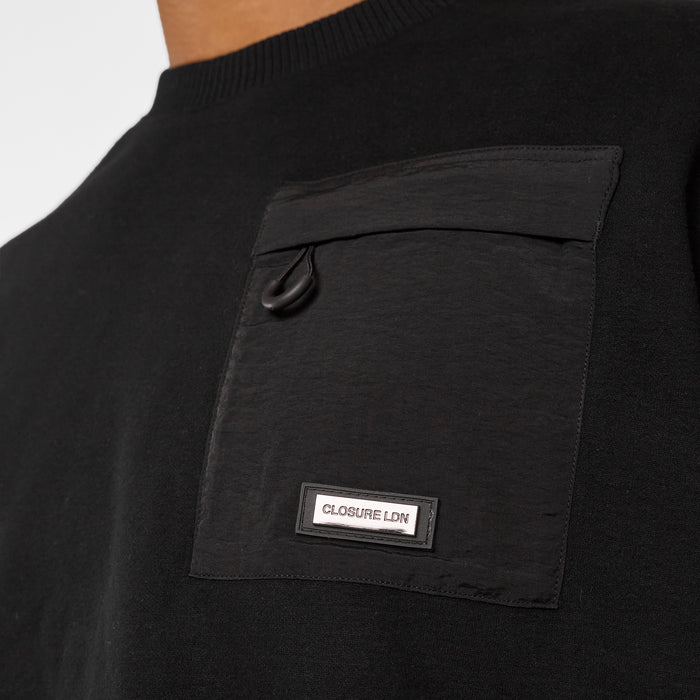 Tech Zip Pocket Crew Sweat | Black