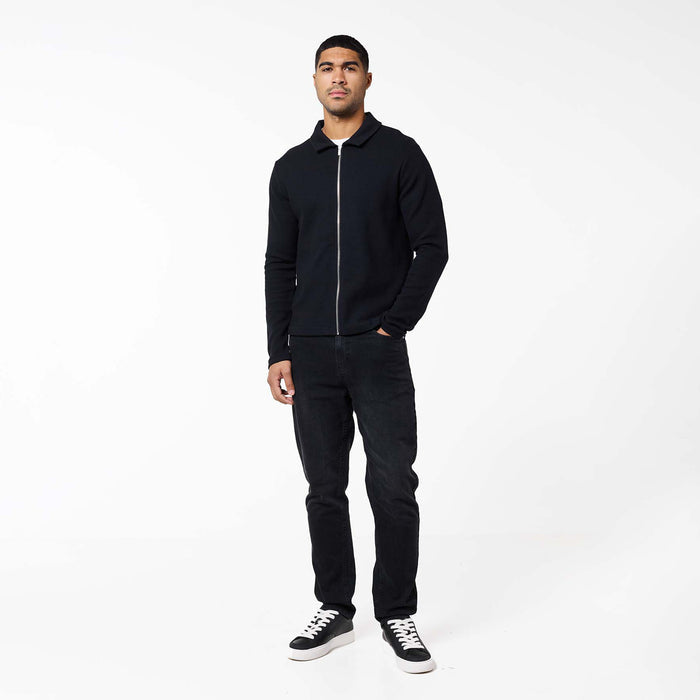 Textured Full Zip Overshirt | Black