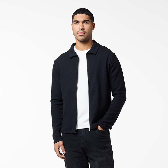 Textured Full Zip Overshirt | Black