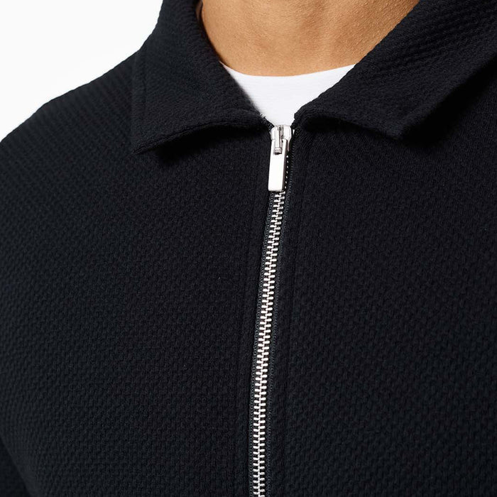 Textured Full Zip Overshirt | Black