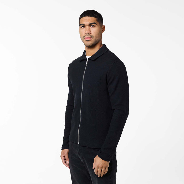 Textured Full Zip Overshirt | Black