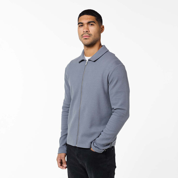 Textured Full Zip Overshirt | Mid Grey