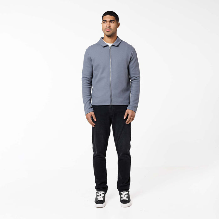 Textured Full Zip Overshirt | Mid Grey