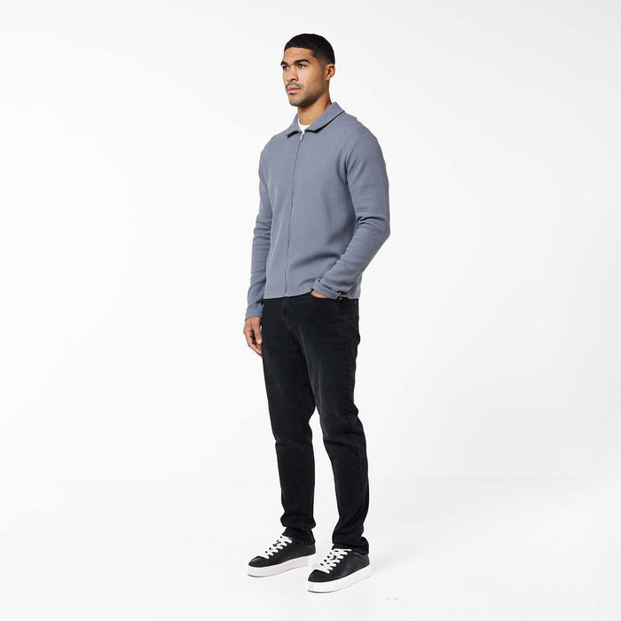 Textured Full Zip Overshirt | Mid Grey