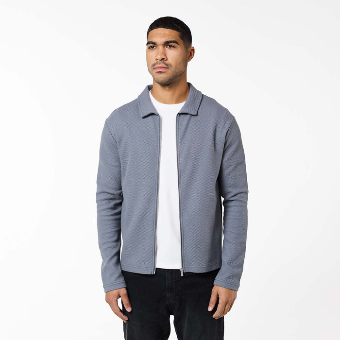 Textured Full Zip Overshirt | Mid Grey
