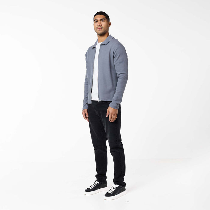 Textured Full Zip Overshirt | Mid Grey