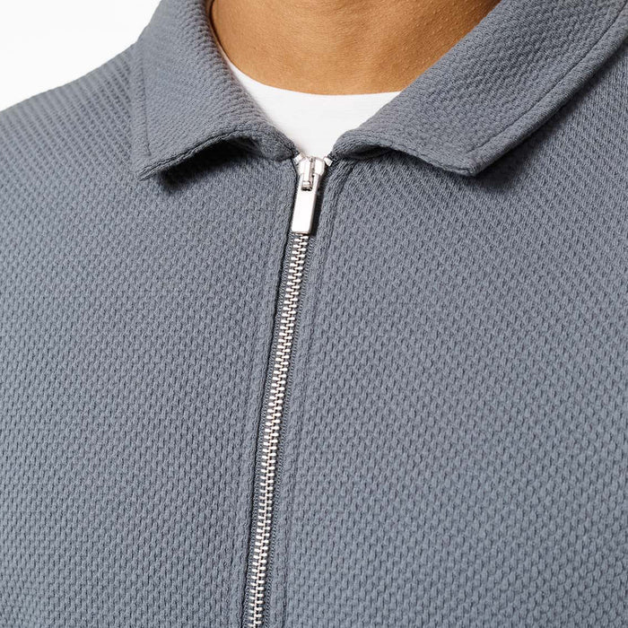 Textured Full Zip Overshirt | Mid Grey