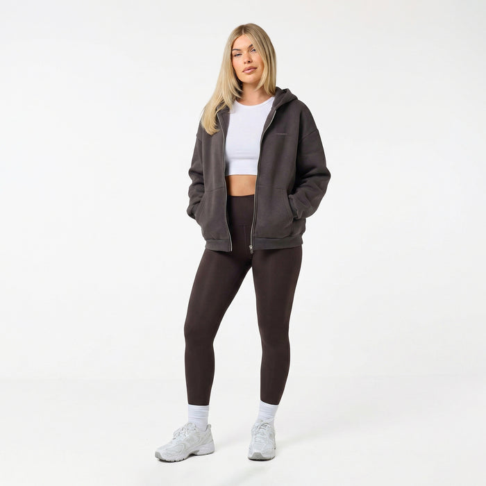 Tonal Core Logo Zip Hoodie | Dark Coffee