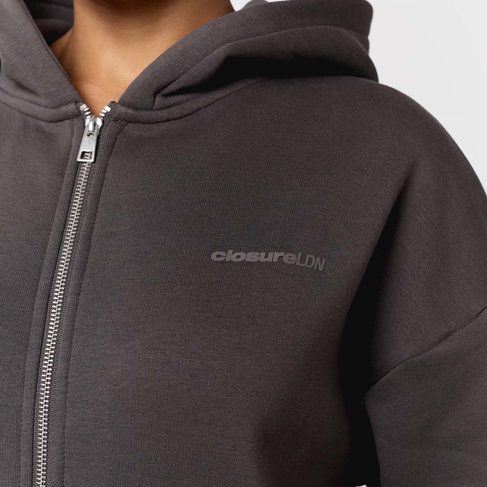 Tonal Core Logo Zip Hoodie | Dark Coffee