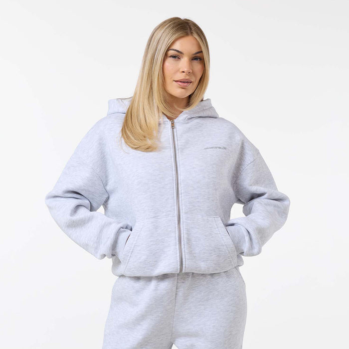 Tonal Core Logo Zip Hoodie | Grey Marl