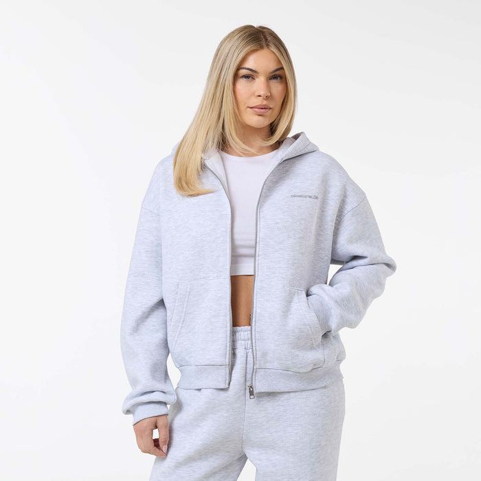 Tonal Core Logo Zip Hoodie | Grey Marl