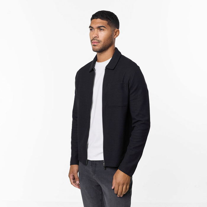 Tonal Knit Zip Overshirt | Black