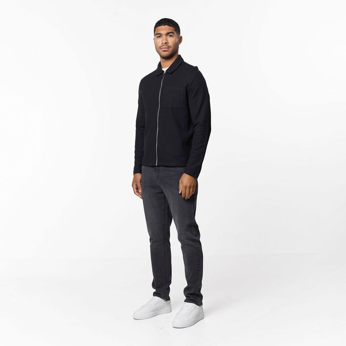Tonal Knit Zip Overshirt | Black
