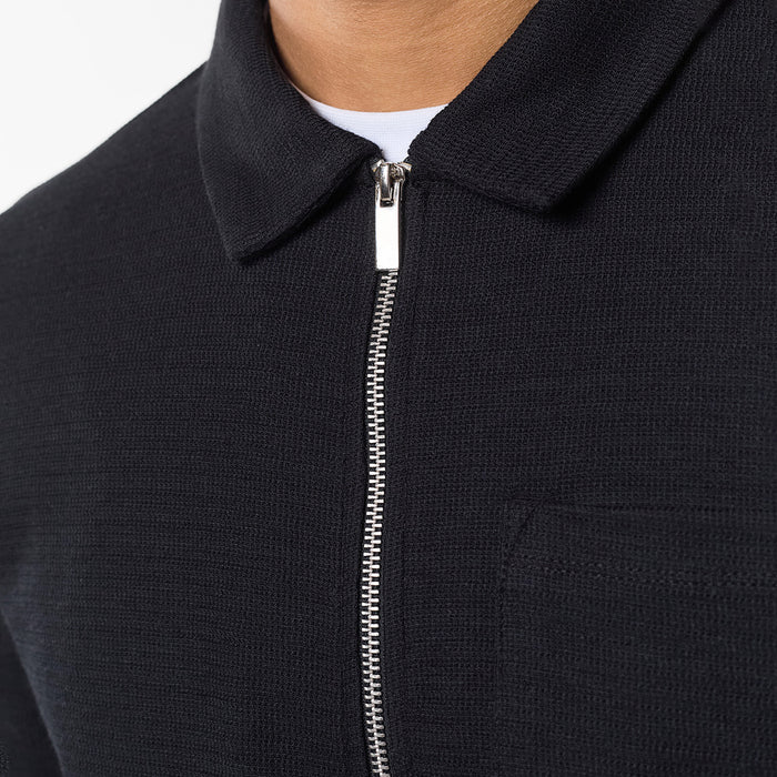 Tonal Knit Zip Overshirt | Black