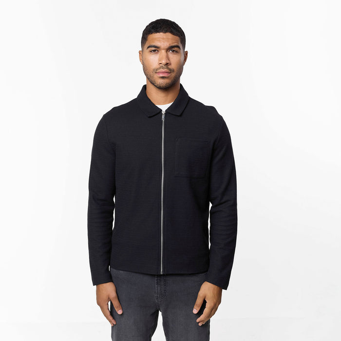 Tonal Knit Zip Overshirt | Black