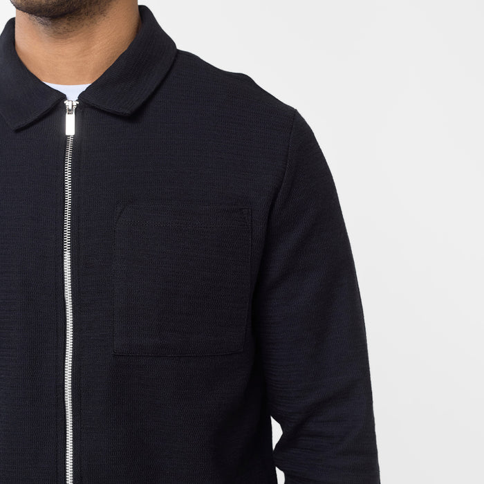 Tonal Knit Zip Overshirt | Black