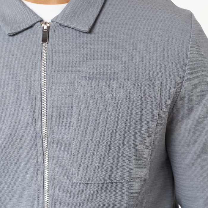Tonal Knit Zip Overshirt | Mid Grey