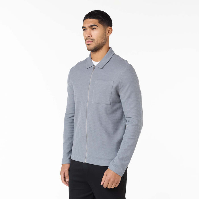 Tonal Knit Zip Overshirt | Mid Grey