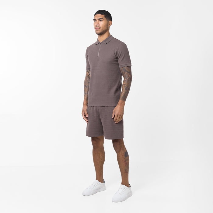 Tonal Knit Zip Polo | Brown