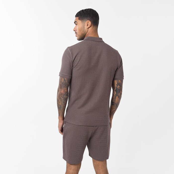 Tonal Knit Zip Polo | Brown