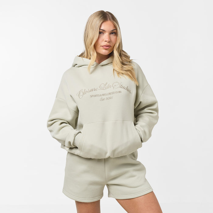 Women's  Pistachio Tonal Script Hood Twinset  Closure London  Front View