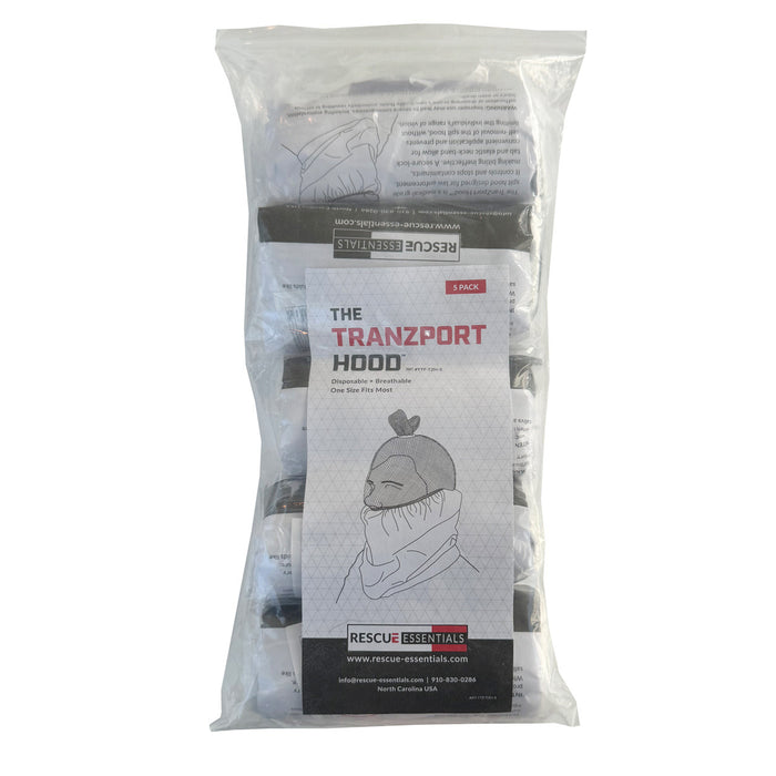 Rescue Essentials TranZport Hood, 5/Pack, spit hood packaged