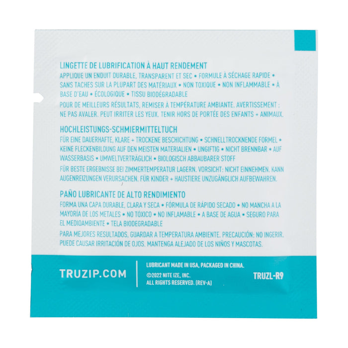 TRU® Zip High Performance Lubricant Wipe, back packaged