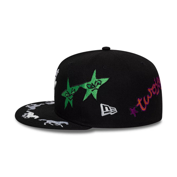 Pictured is this Twojeys X New Era 59FIFTY Fitted cap in black. 5