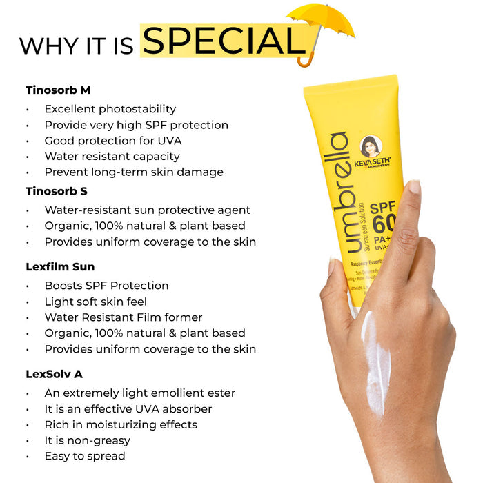 Umbrella Sunscreen Advanced Protection Kit SPF 60 Solution + SPF 50 Powder for Ultimate Sun Defence & Matte Finish - Keya Seth Aromatherapy