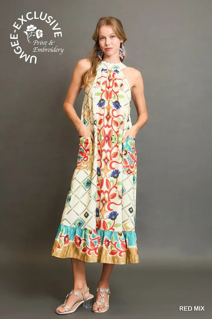 Umgee Halter Neck Printed Maxi