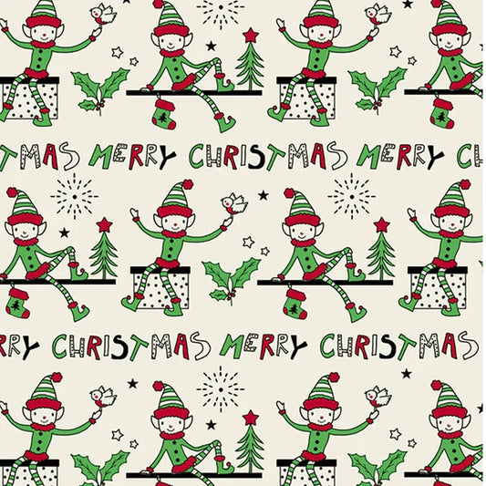 Uniqueco Printed FSCM Elf Merry Christmas Elf Red/Green on Cream