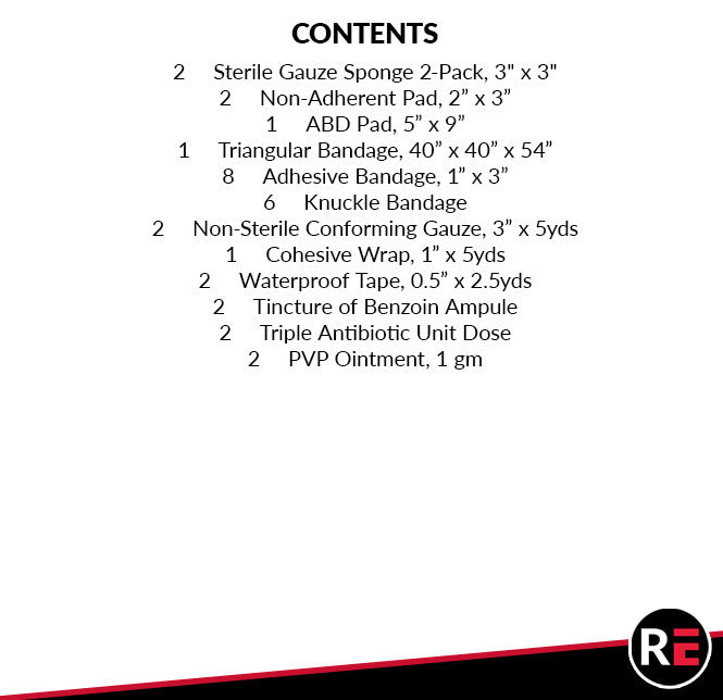 Universal First Aid Refill Kit, contents list