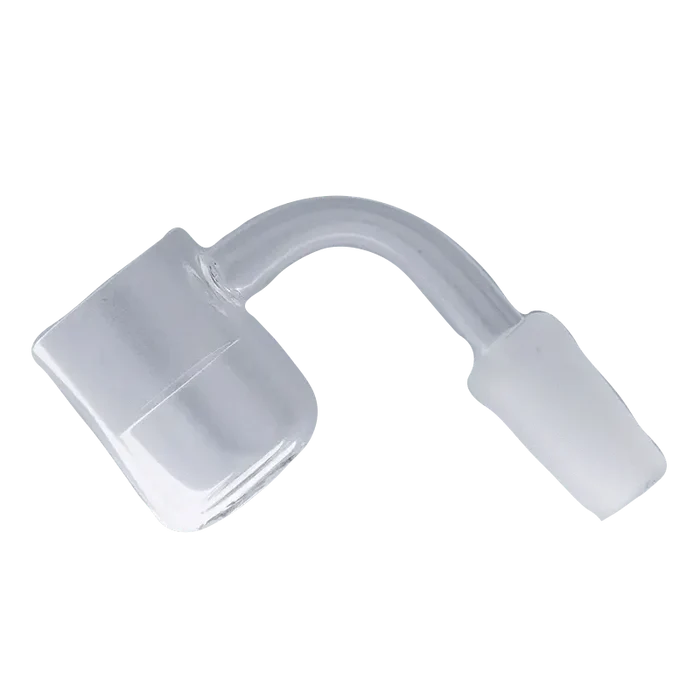 A slightly angled view of the Valiant Core Reactor Banger, a clear glass insert with a male 14mm joint.