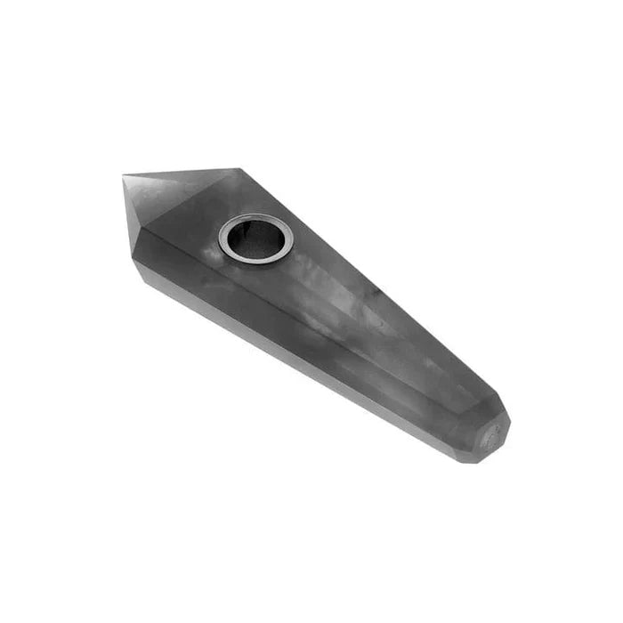 A diagonal view of the Valiant Crystal Pipe - Opal, showing its smooth, clear glass construction and simple design.