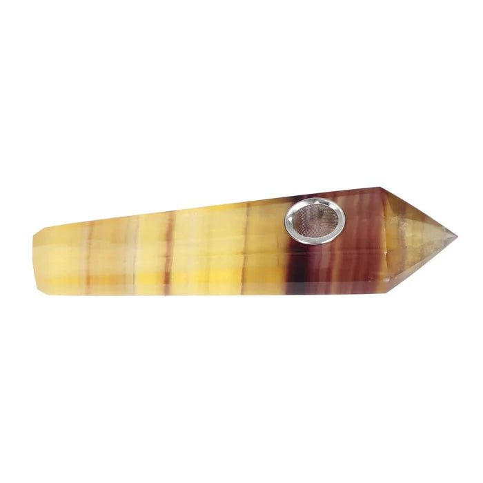 Front view of the Valiant Crystal Pipe - Wood Grain, showcasing its patterned, cylindrical shape against a plain white backdrop.