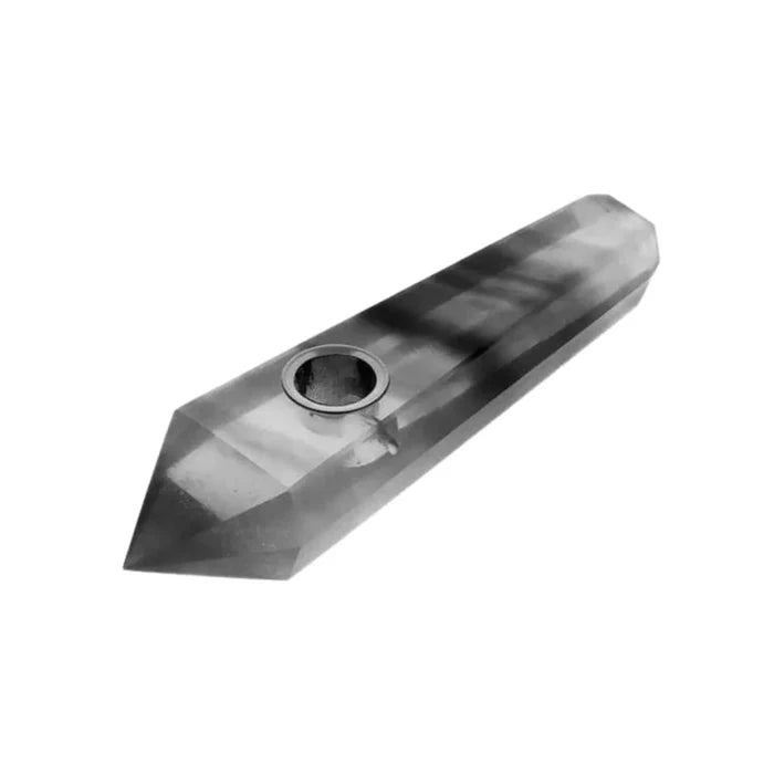 A slightly angled view of the Valiant Crystal Pipe-Obsidian, featuring a sleek, dark-colored design.