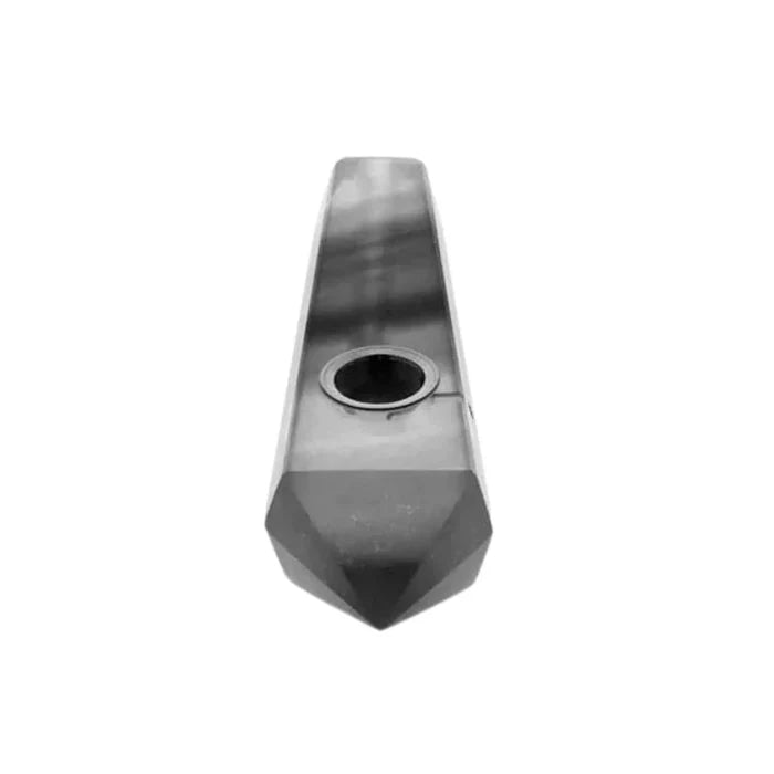 A front view of the Valiant Crystal Pipe-Obsidian, showcasing its dark, sleek design and smooth, crystalline form.