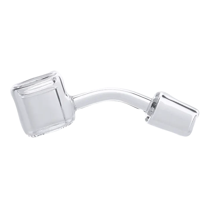 A 45-degree angle view of the Valiant Quartz Thermal Banger, showing the clear quartz and male 18mm joint detail.