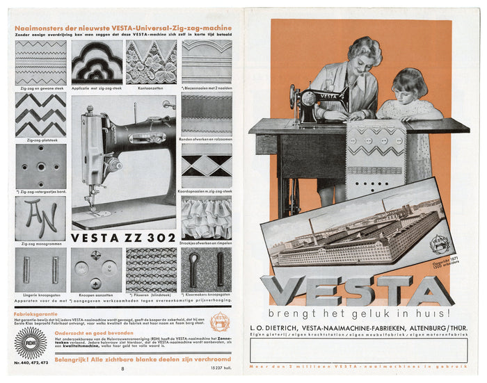 Vintage 1920s-1930s Dutch VESTA SEWING MACHINE Fold Out Eight Page Advertisement Brochure