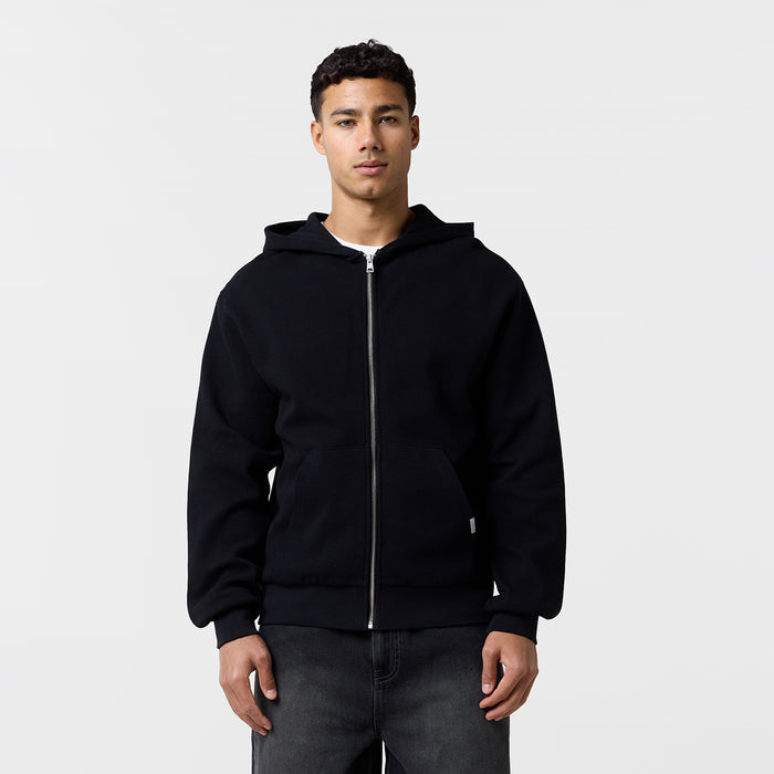 Waffle Full Zip Hoodie | Black