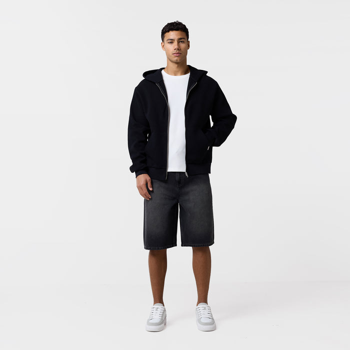 Waffle Full Zip Hoodie | Black