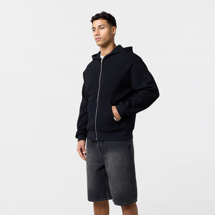 Waffle Full Zip Hoodie | Black