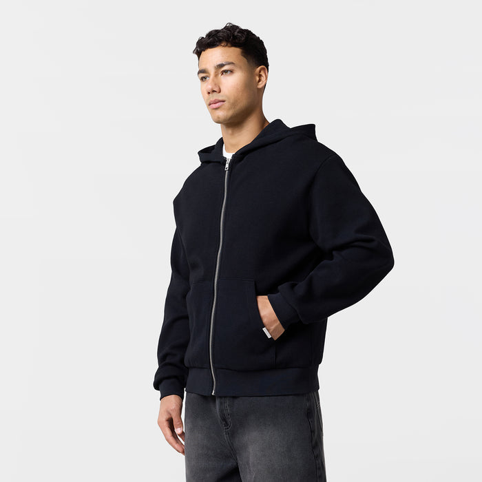 Waffle Full Zip Hoodie | Black
