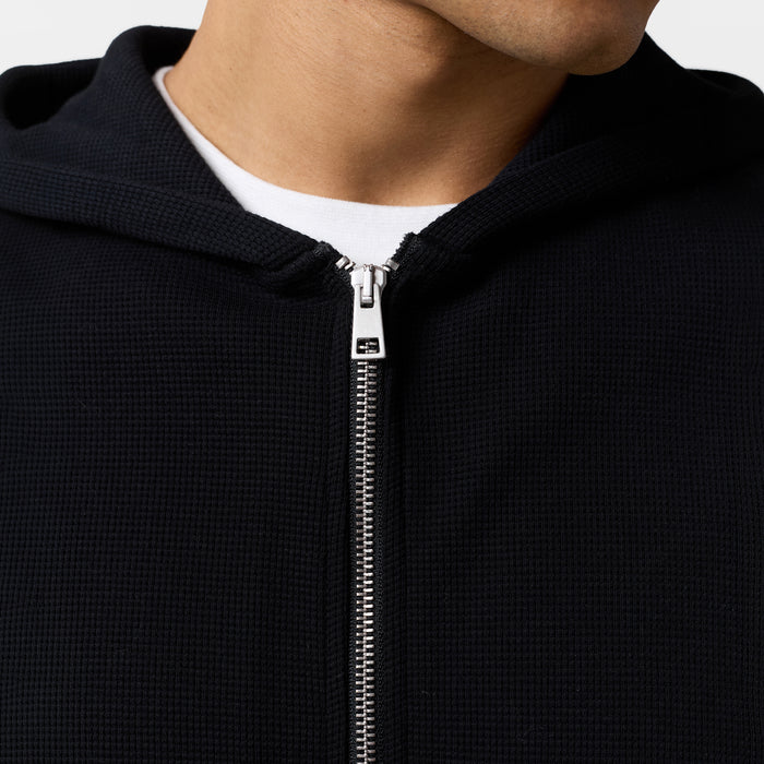 Waffle Full Zip Hoodie | Black